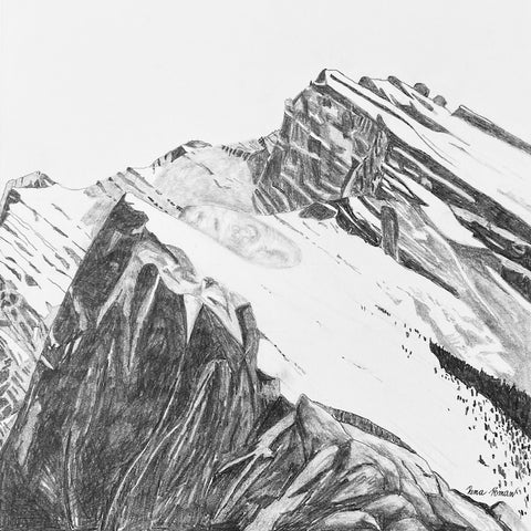 Pencil drawing of mountains (Ha Ling Peak from East Rundle)