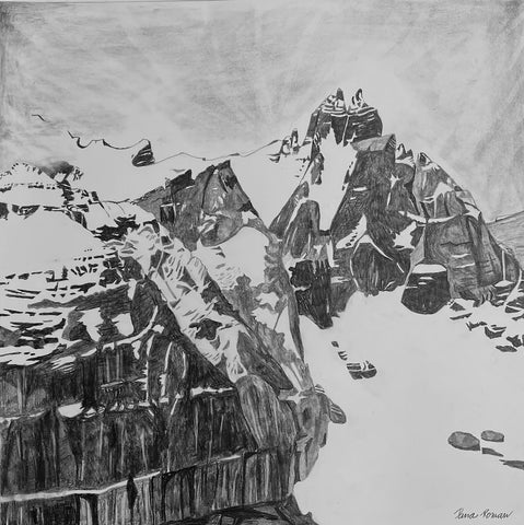 Pencil drawing of mountains on hot press Arches paper, unframed.Cathedral Mountain in Yoho Park