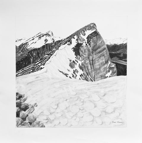 Graphite drawing on arches hot pressed archival paper, Ha Ling Peak from Miner's Peak.