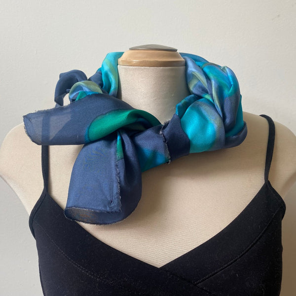 Blue and green hand painted silk shawl, art to wear, designer scarf, great for bridesmaids