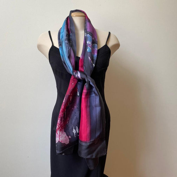 batik silk scarf, hand painted, art to wear, designer scarf, special ocassion shawl
