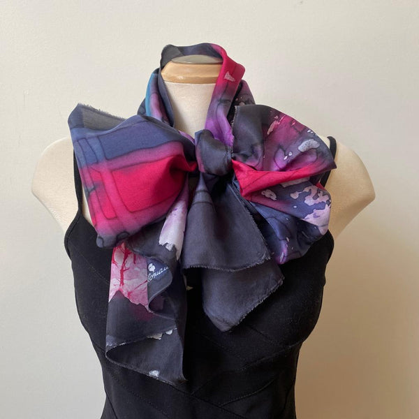 batik silk scarf, hand painted, art to wear, designer scarf, special ocassion shawl