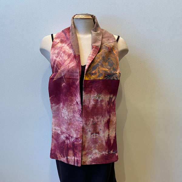 Burgundy hand-painted and hand-felted silk scarf with flowers. Art to wear. Double sided.