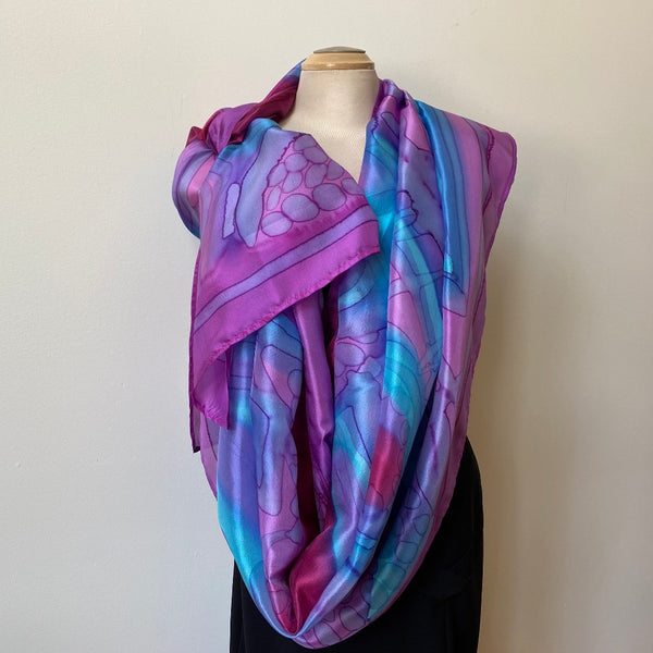 Pink handpainted silk wrap, designer scar, artwear