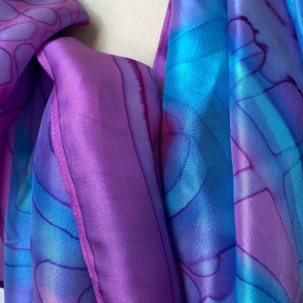 Pink handpainted silk wrap, designer scar, artwear