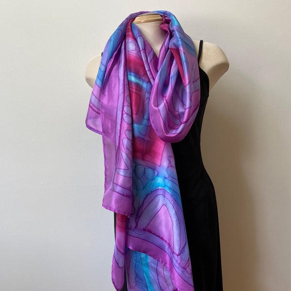 Pink handpainted silk wrap, designer scar, artwear