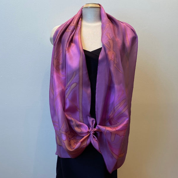 Pink and fuchsia large painted hand silk shawl, art scarf, art to wear, designer scarf