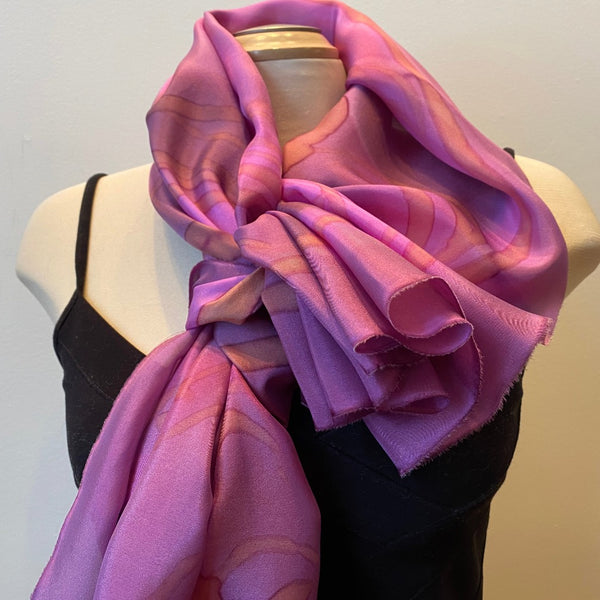 Pink and fuchsia large painted hand silk shawl, art scarf, art to wear, designer scarf