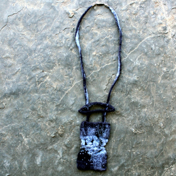 Designer Hand Felted Necklace, Embroidered, 15" long