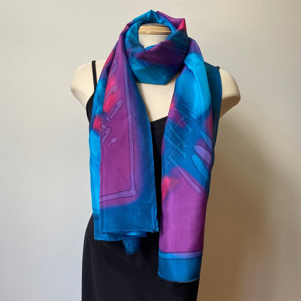 Hand painted silk shawl, 22" x 70"