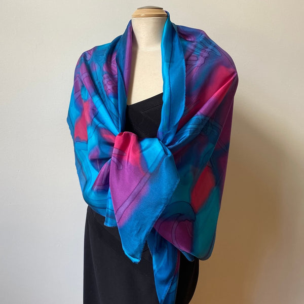 Hand painted silk shawl, 22" x 70"