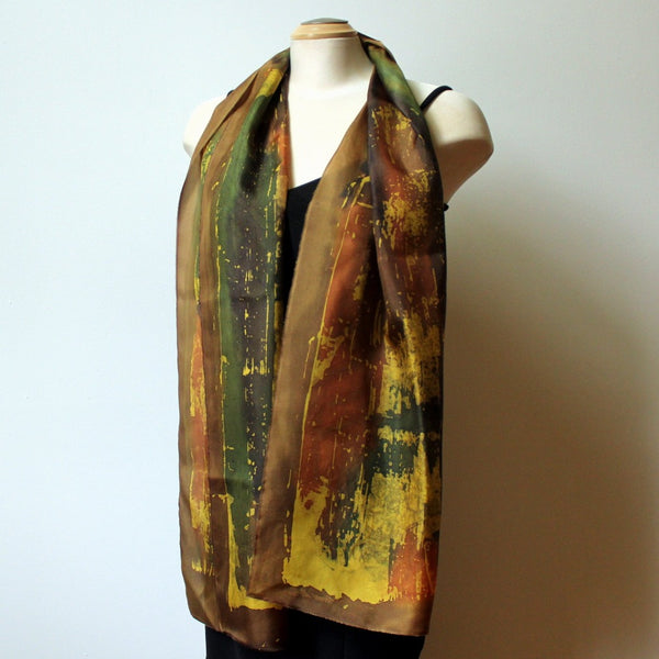 Large Batik Brown Shawl 15" x 70"