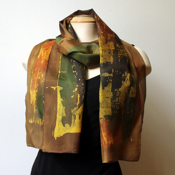 Large Batik Brown Shawl 15" x 70"