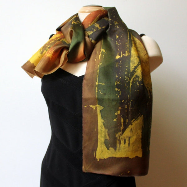 Large Batik Brown Shawl 15" x 70"