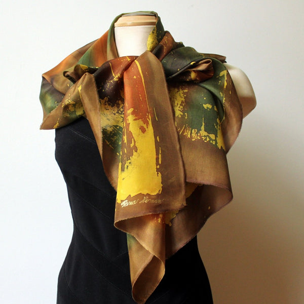 Large Batik Brown Shawl 15" x 70"