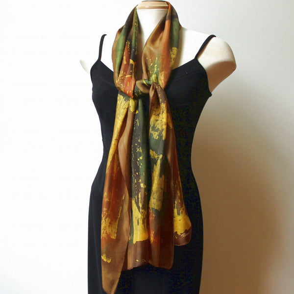 Large Batik Brown Shawl 15" x 70"