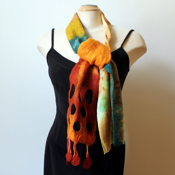 Hand Felted Nuno Art Scarf in Rusty Colors.
