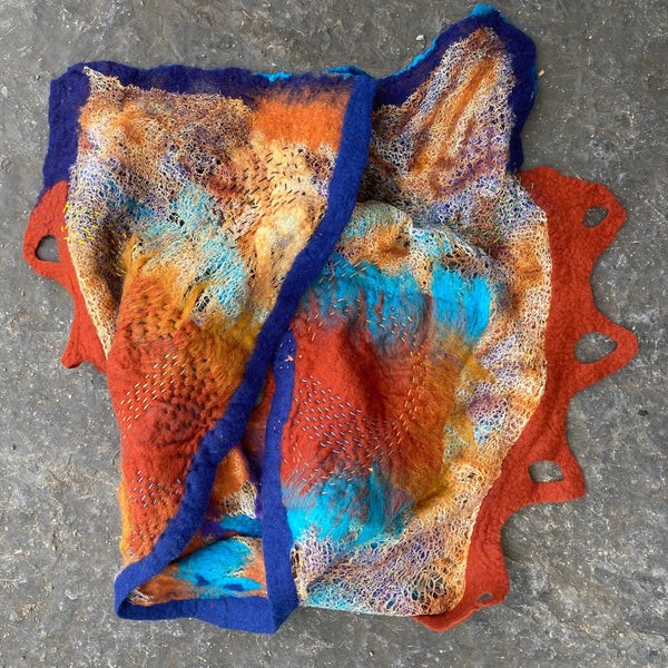Hand felted wool art scarf