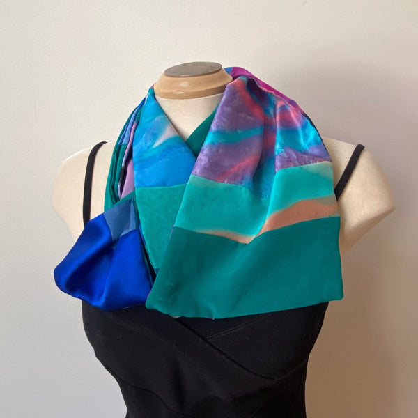Unisex handpainted silk scarf in bright colours, double sided
