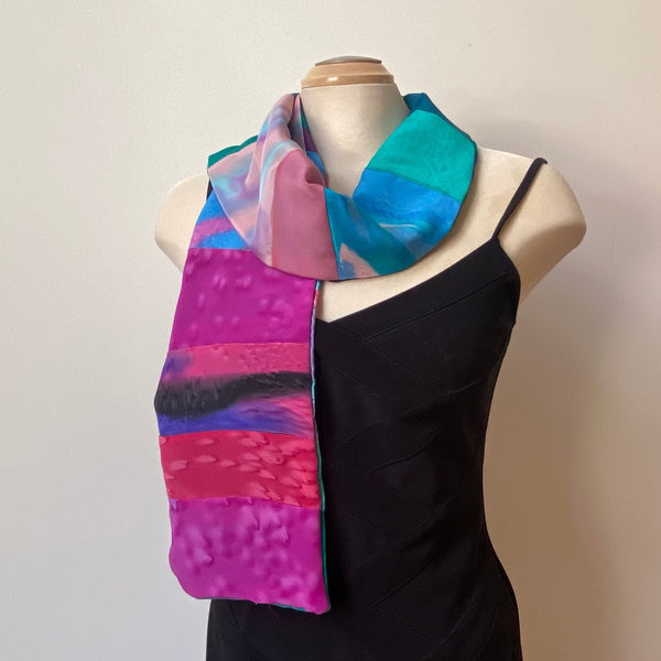 Unisex handpainted silk scarf in bright colours, double sided