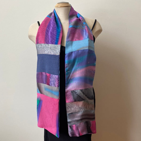Hand painted silk scarf from upcycled silk pieces