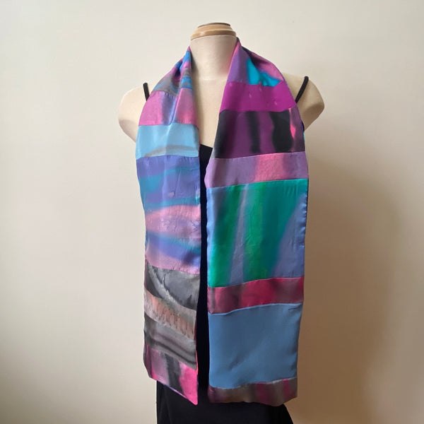 Hand painted silk scarf from upcycled silk pieces