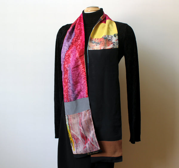 Handpainted scarf, silk shawl, sophisticated colors, soft silk,unique scarf, Dana Roman, artwear, art to wear, art scarf,collage,handpainted