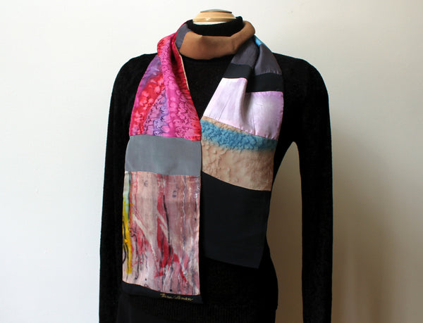 Handpainted scarf, silk shawl, sophisticated colors, soft silk,unique scarf, Dana Roman, artwear, art to wear, art scarf,collage,handpainted