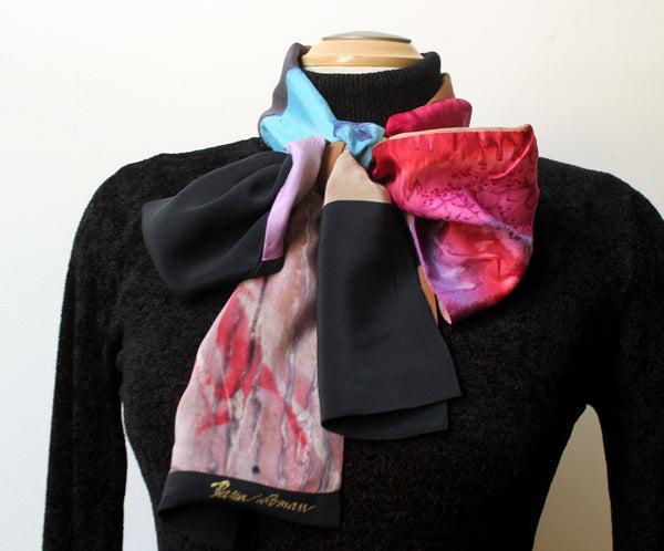Handpainted scarf, silk shawl, sophisticated colors, soft silk,unique scarf, Dana Roman, artwear, art to wear, art scarf,collage,handpainted