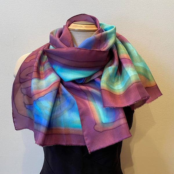 Handpainted silk scarf, art to wear, designer scarf