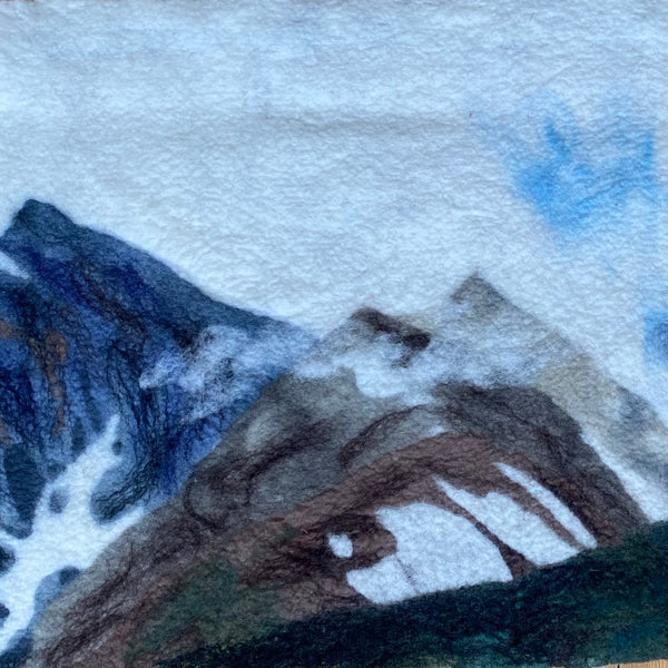 32" x 18", Hand Felted Wool Painting, Rug, Mountains