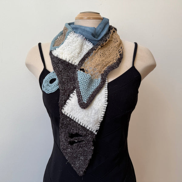 Grey and taupe art scarf. Hand crochet, hand dyed and hand felted.