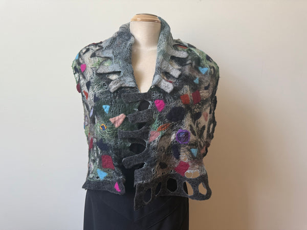 Nuno felted merino wool, silk and cotton art scarf, one-of-a-kind