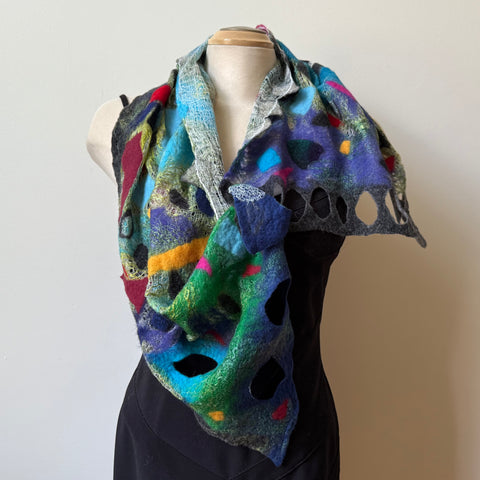 Unique hand Felted art scarf, multicoloured, boho scarf, one-of-a-kind