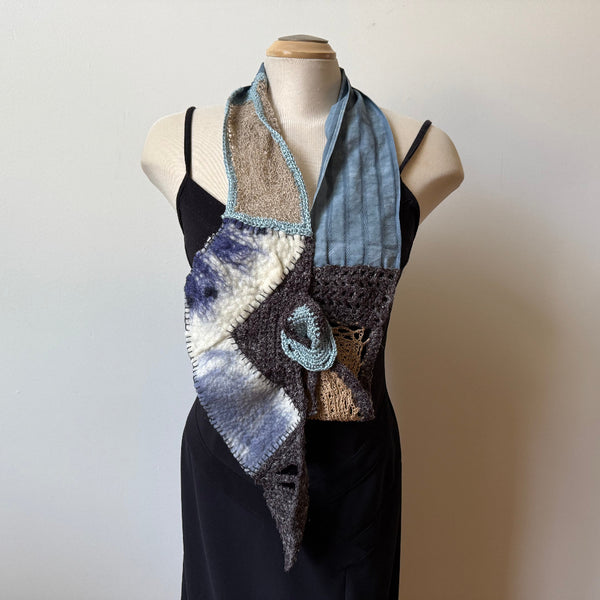 Grey and taupe art scarf. Hand crochet, hand dyed and hand felted.