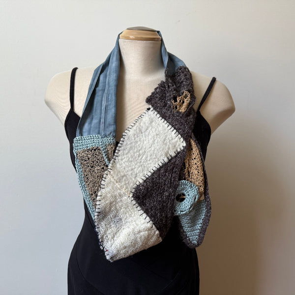 Grey and taupe art scarf. Hand crochet, hand dyed and hand felted.