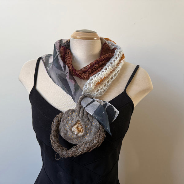 Neutral colours unique art scarf, art to wear.
