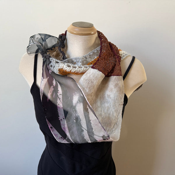 Neutral colours unique art scarf, art to wear.