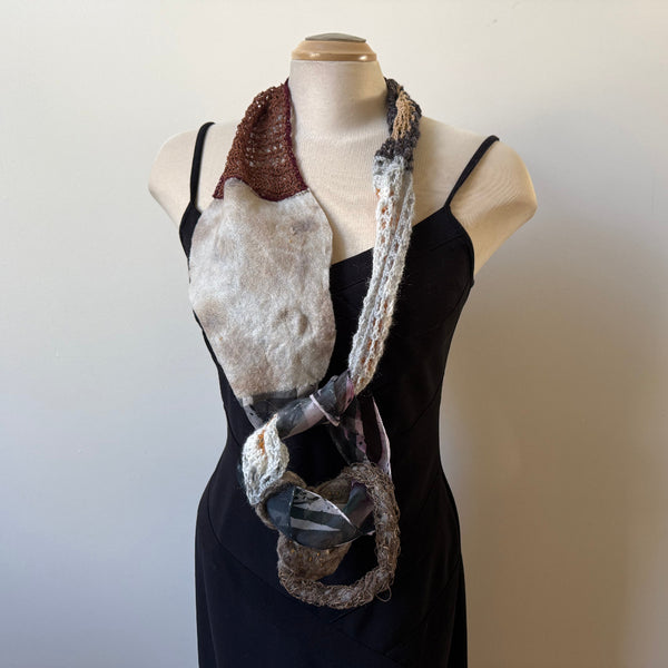 Neutral colours unique art scarf, art to wear.