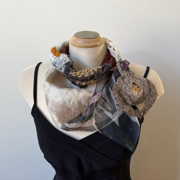 Neutral colours unique art scarf, art to wear.