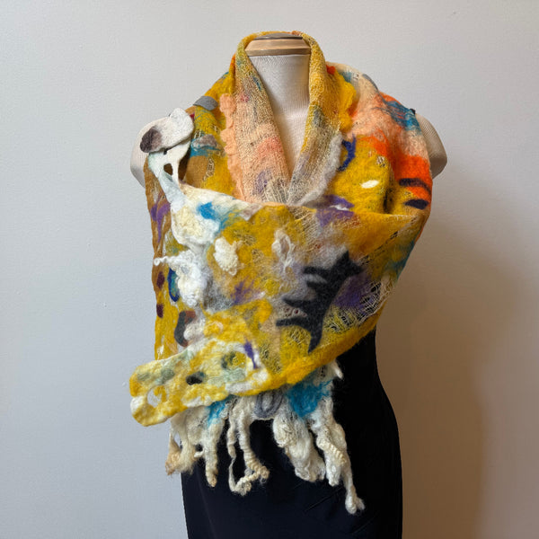 hand-fellted wool and cotton art scarf