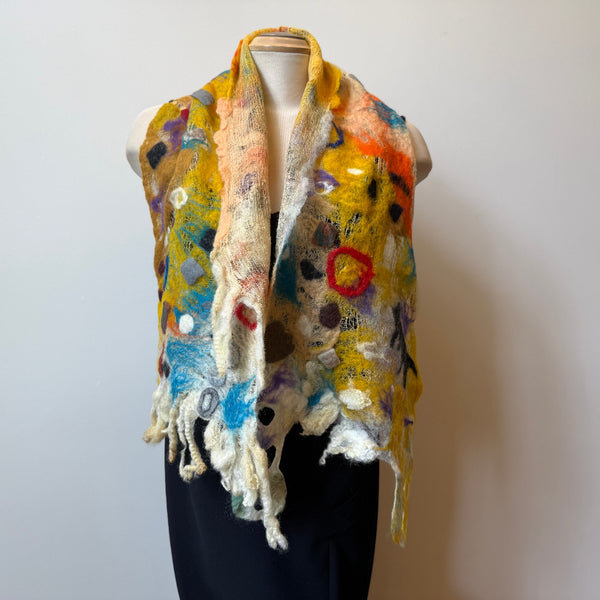 hand-fellted wool and cotton art scarf