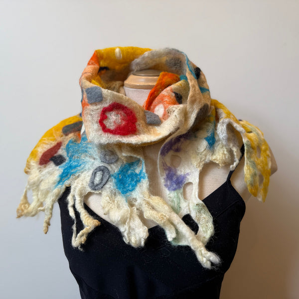 hand-fellted wool and cotton art scarf