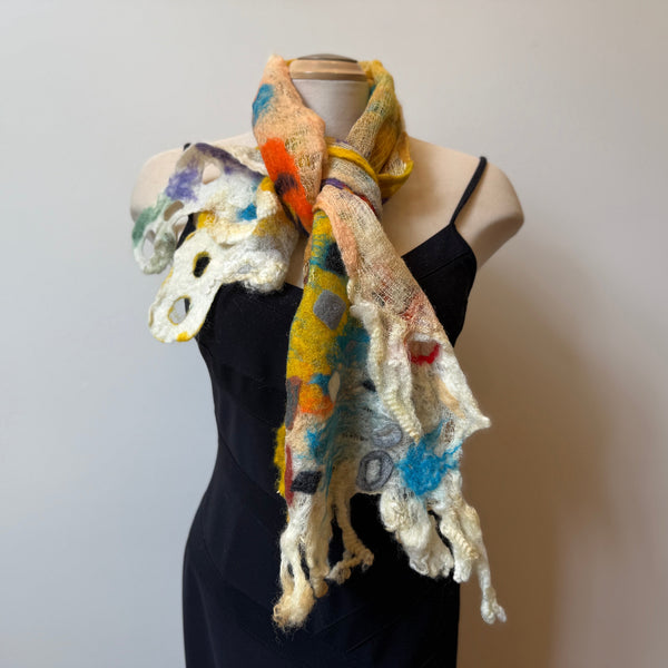 hand-fellted wool and cotton art scarf