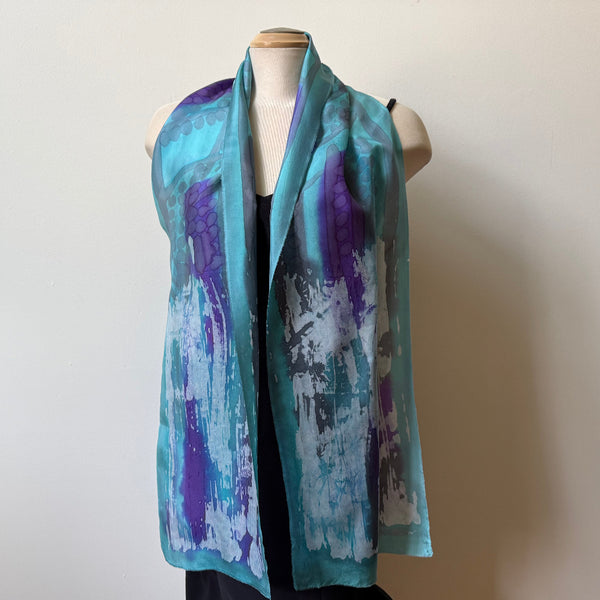 Batik silk scarf, hand painted, art to wear, designer scarf