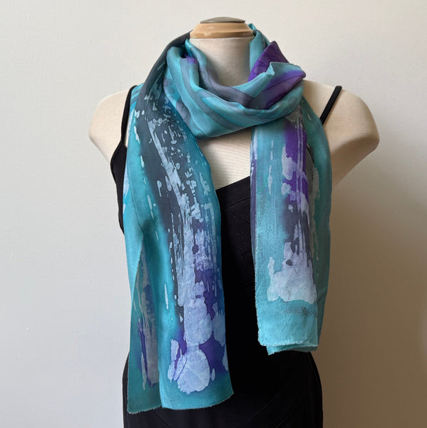 Batik silk scarf, hand painted, art to wear, designer scarf