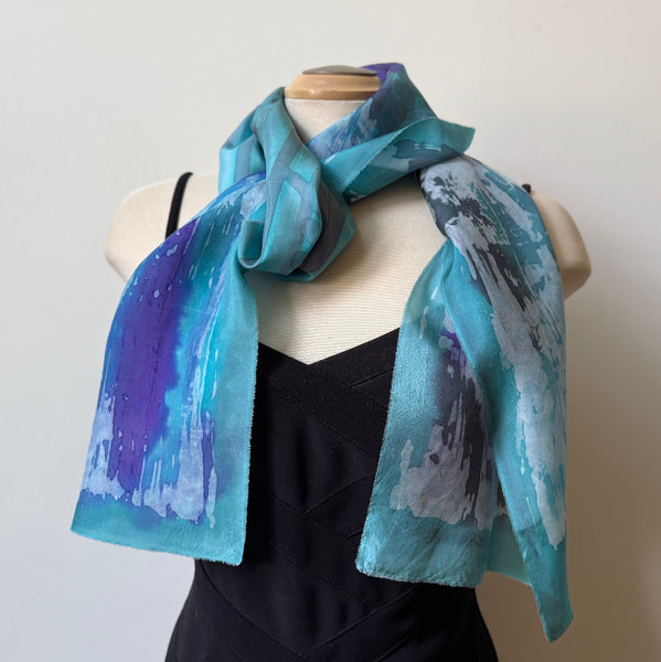 Batik silk scarf, hand painted, art to wear, designer scarf