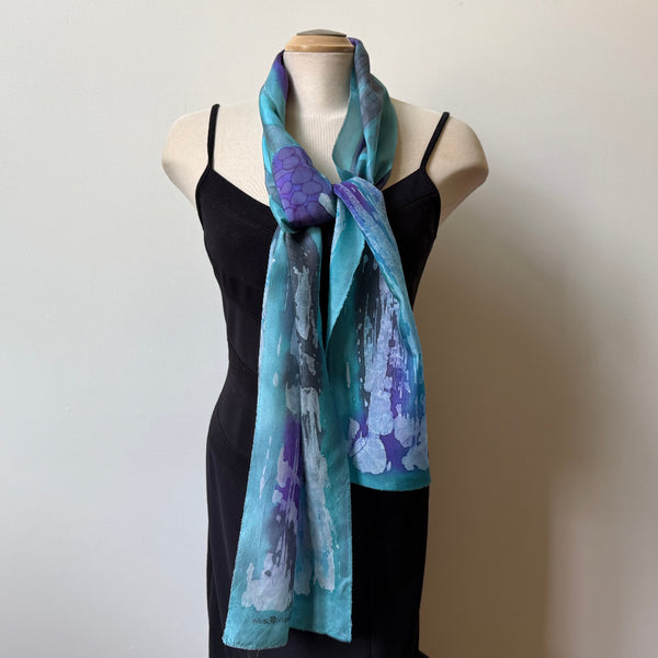 Batik silk scarf, hand painted, art to wear, designer scarf