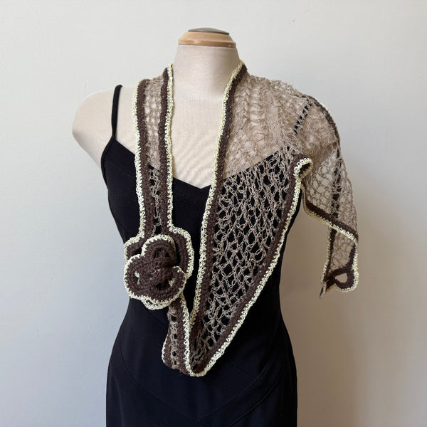 Hand crochet linen art scarf. Unique shape, many ways to tie it.