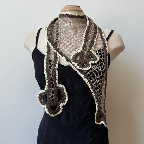 Hand crochet linen art scarf. Unique shape, many ways to tie it.